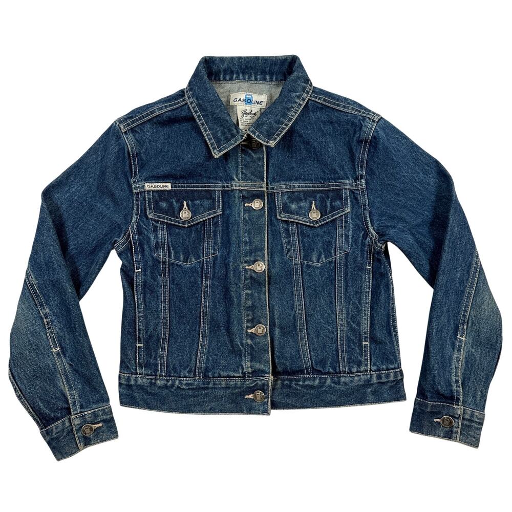 Gasoline Youth Medium Denim Jean Jacket Blue Cotton Button Front Y2K